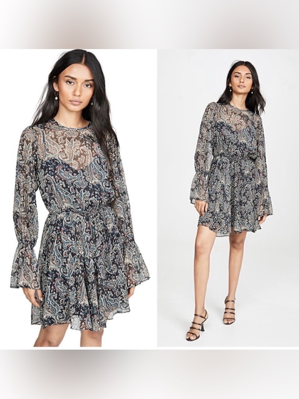NWT Joie Manning Sheer Paisley Long-Sleeve Mini Dress